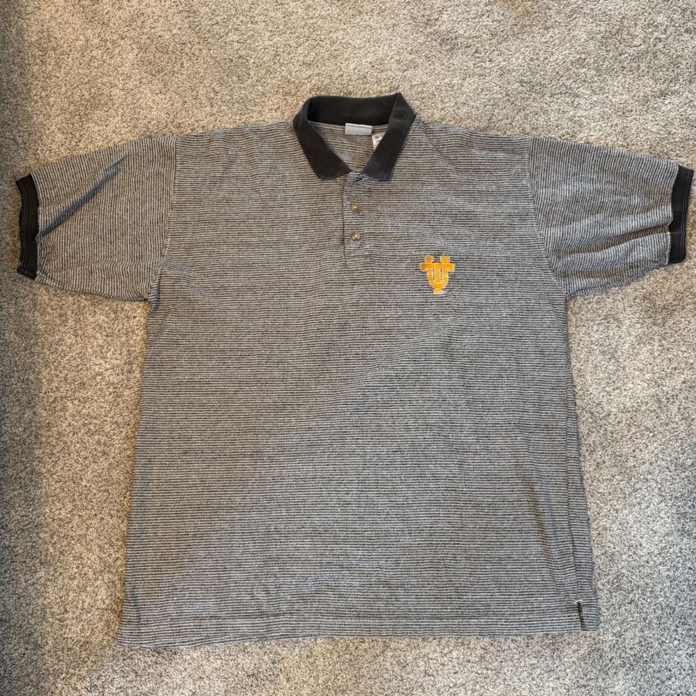 Vintage Pro Edge University of Tennessee Polo Shirt Mens Large Grey Stripe UT